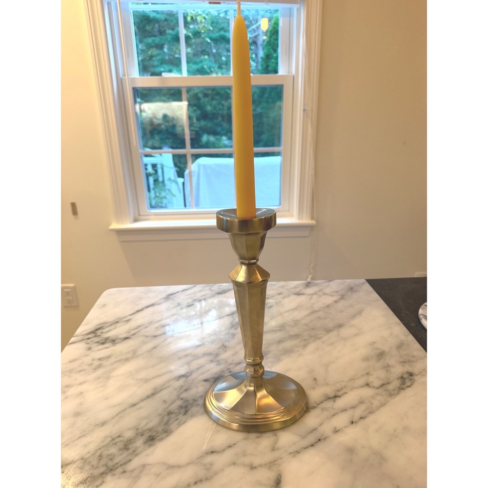 Vintage Pewter Taper Candlestick Holder Mid Century Modern Geometric 9 Inch